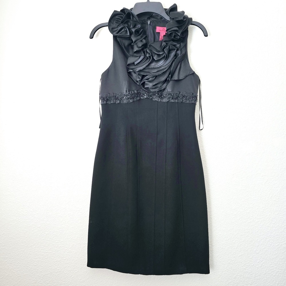 JS Collection Ruffle Satin Sz 2 Black Tie Dress Whimsy Goth Prom Formal Romantic